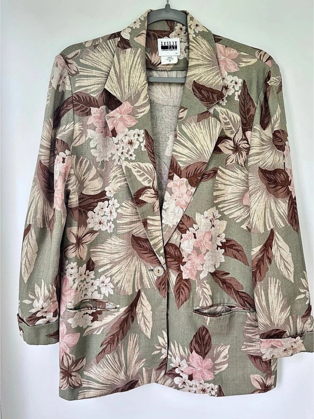 Leslie Fay Floral Blazer in Green & Pink Size 10 Like New